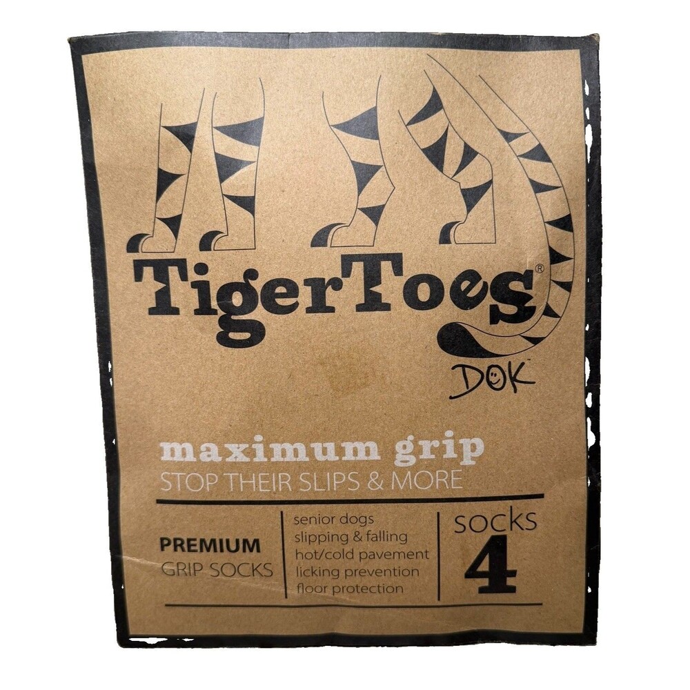 DOK Tiger Toes Non-Slip Dog Socks for Hardwood Maximum Grip Black Size Small